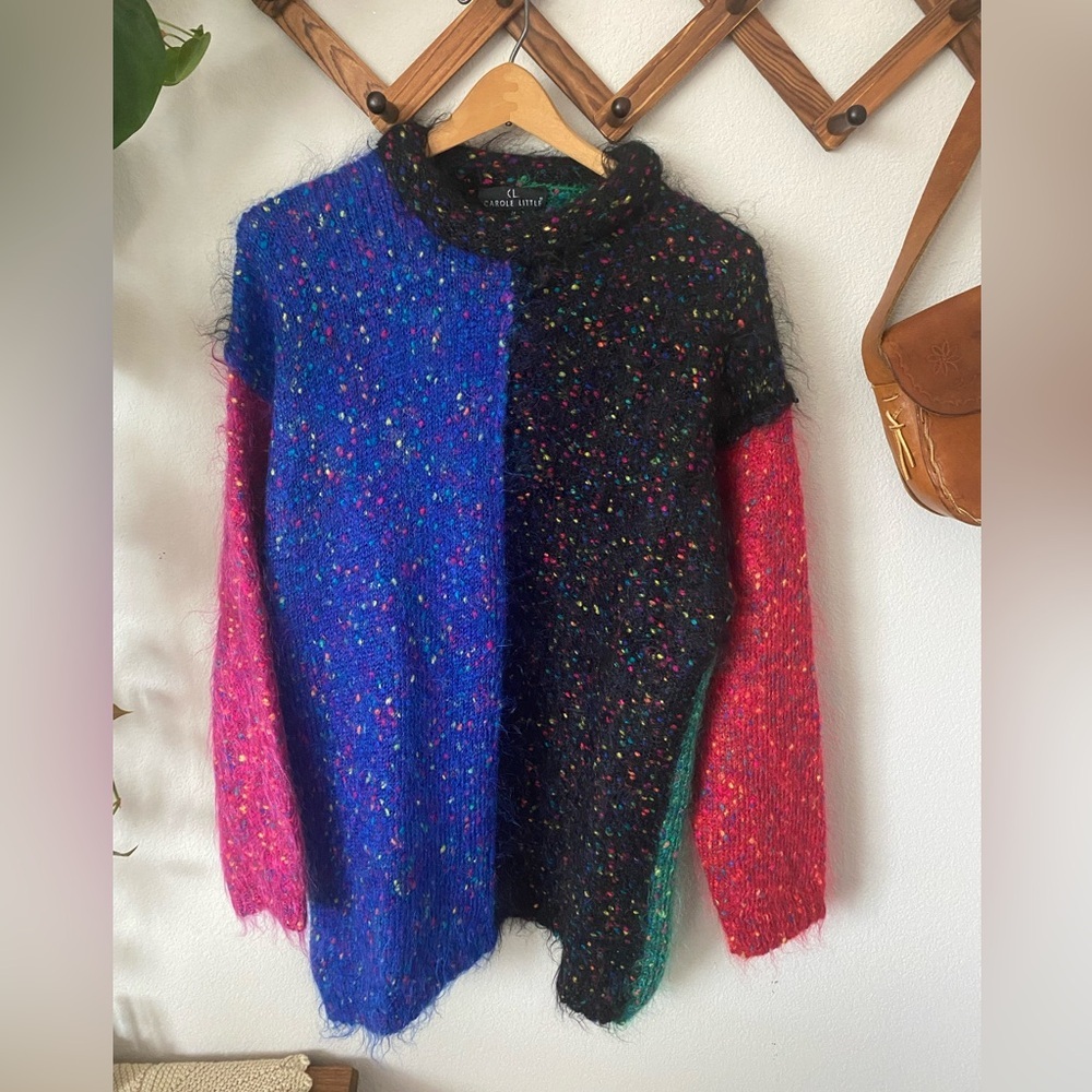 Vintage 80s Mohair Color Block Sweater Vintage Carole Little Long Oversized